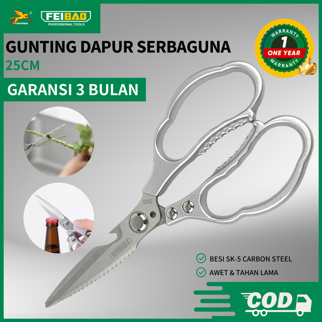 

Feibao Gunting Dapur Serbaguna / Heavy Duty Multifunction Kitchen Scissors / SK-5 Alloy / F10-208A