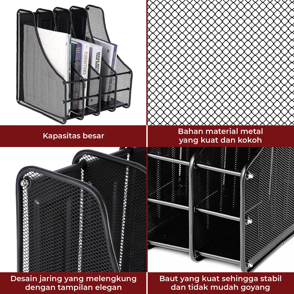 

jk08kf File Box Foldable Steel 4 Layer Rak Penyimpanan Dokumen 4 Sekat Jaring Besi