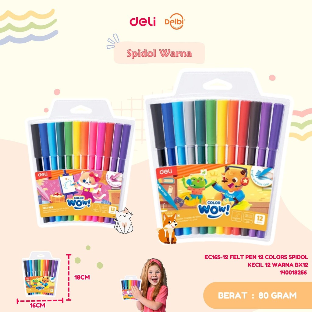 

DELI EC165-12 FELT PEN 12 COLORS SPIDOL KECIL 12 WARNA