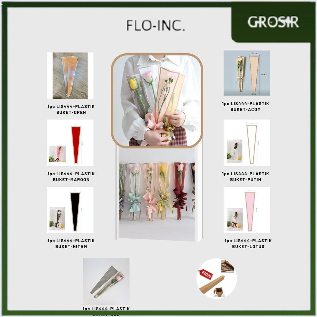 

FLO-INC. - 1pc LIS444 Plastik Bunga Mawar 1 tangkai (ecer per lembar) / Wrapping Plastik untuk Mini Buket Rose