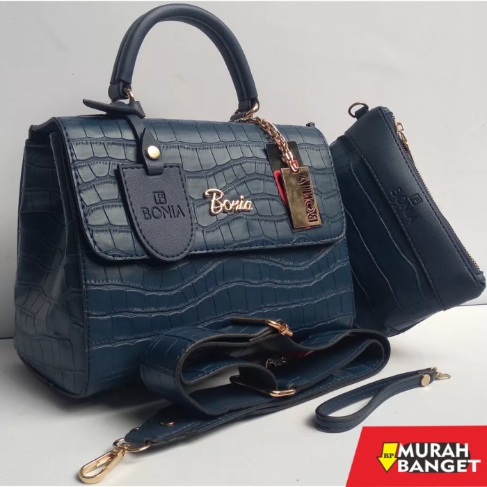 tas selempang wanita simple elegan tas selempang wanita Bonia clani croco handbag tas tangan - pink 