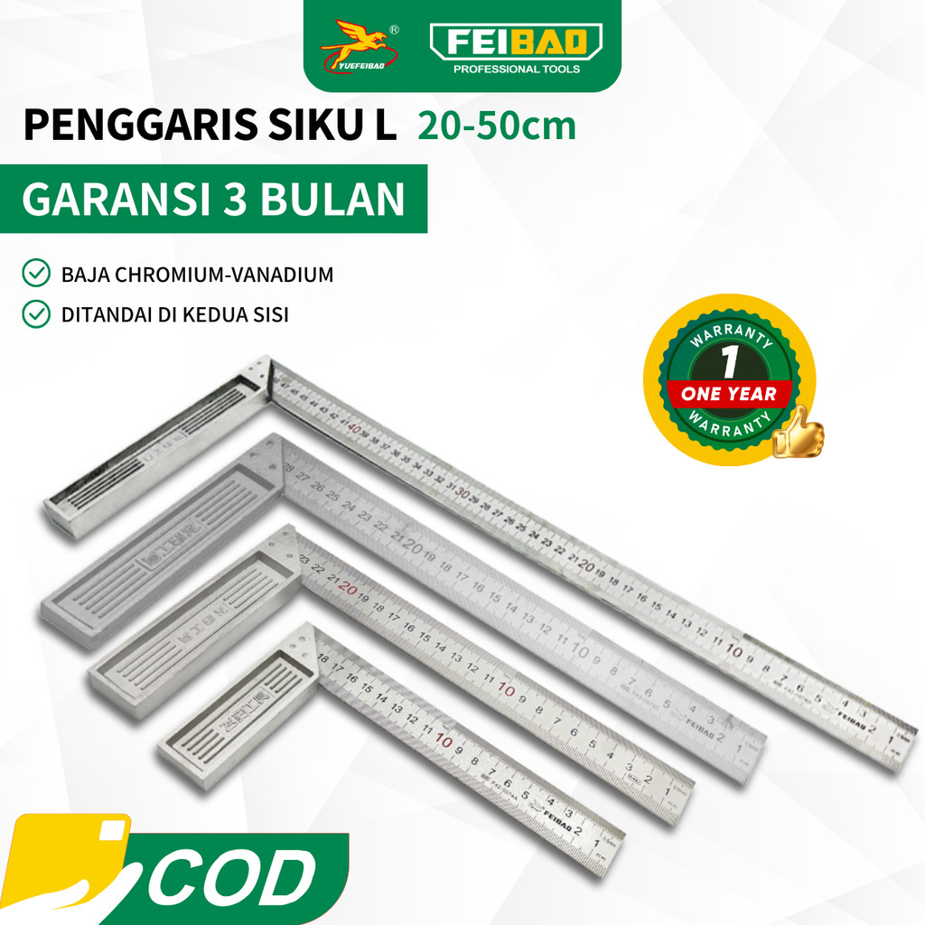 

Feibao Penggaris Siku L 20-30cm / Steel Angle Ruler / Penggaris Siku Tukang / 20-30cm / F42-0074