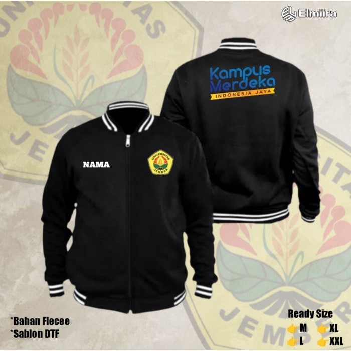 Jacket Universitas Jember Jacket Varsity Custom - Hitam, M