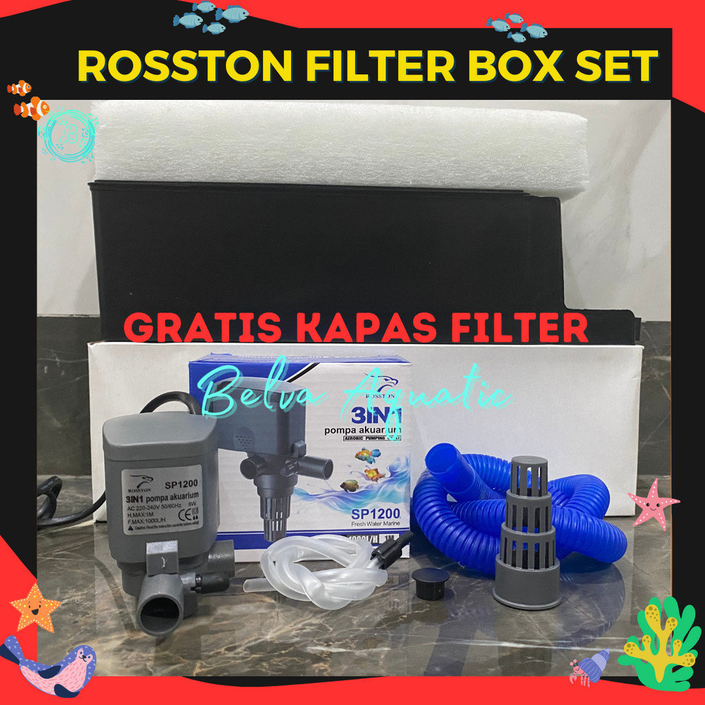 ROSSTON BOX FILTER 1200 POMPA AQUARIUM LENGKAP DENGAN BOX GRATIS KAPAS
