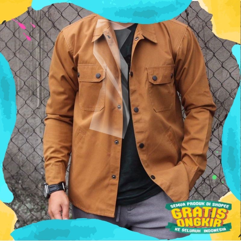 Jaket Semi parka Pria Wanita Kancing Hitam Jaket Trucker Pria Canvas Parka Full Size/ putih Rmy Hija