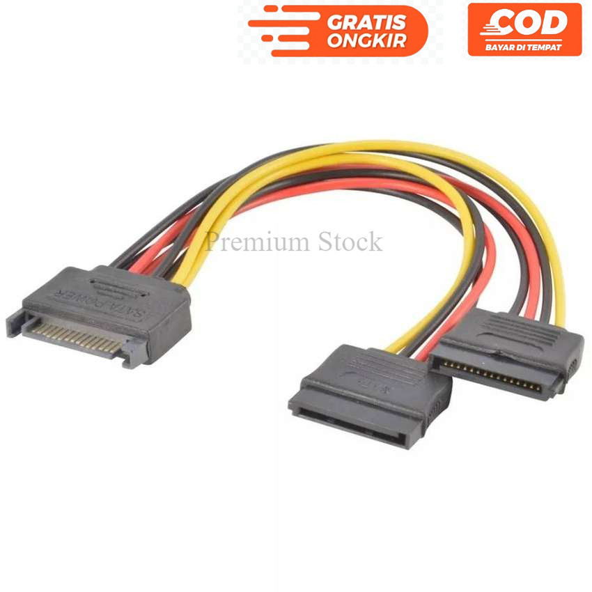 KABEL SATA 15 PIN MALE TO DUAL FEMALE SPLITTER CABANG LURUS