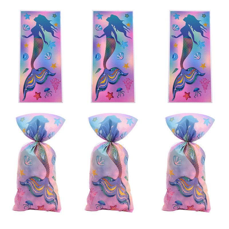 

50 PC PLASTIK KEMASAN BINGKISAN KUE COOKIES SNACK HAMPERS ULANG TAHUN ANAK MERMAID PUTRI DUYUNG