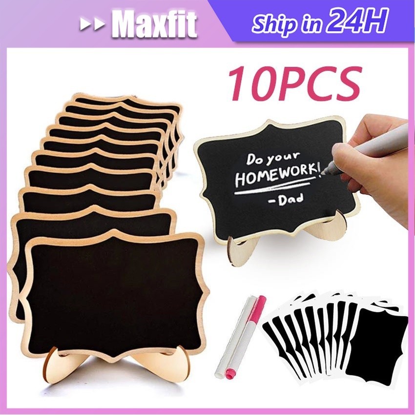 

10PCS papan tulis kapur kecil 10x7.6cm standing mini chalkboard set Papan Kapur Menu Cafe standing papan tulis kapur wood tripod easel kaki papan tulis