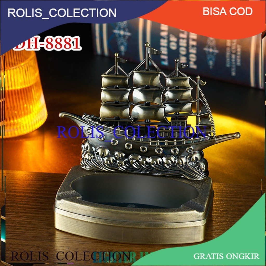 Rolis neww... Asbak Korek Api Gas Kapal Bajak Laut Pirate Ship Dinghao DH-8881