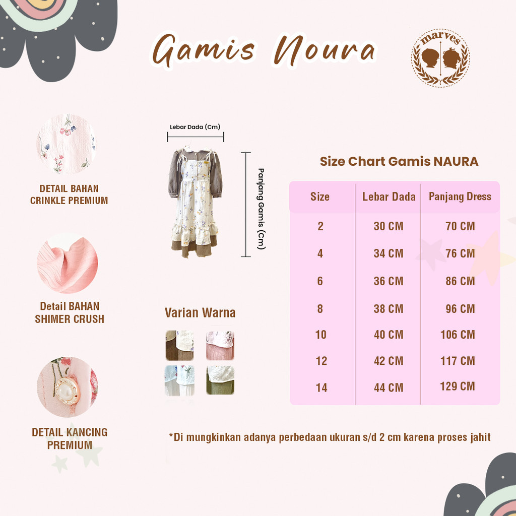 MARVES Noura Baju Gamis Anak Perempuan Set Hijab Bahan Crinkle Usia 1 Hingga 14 Tahun-8