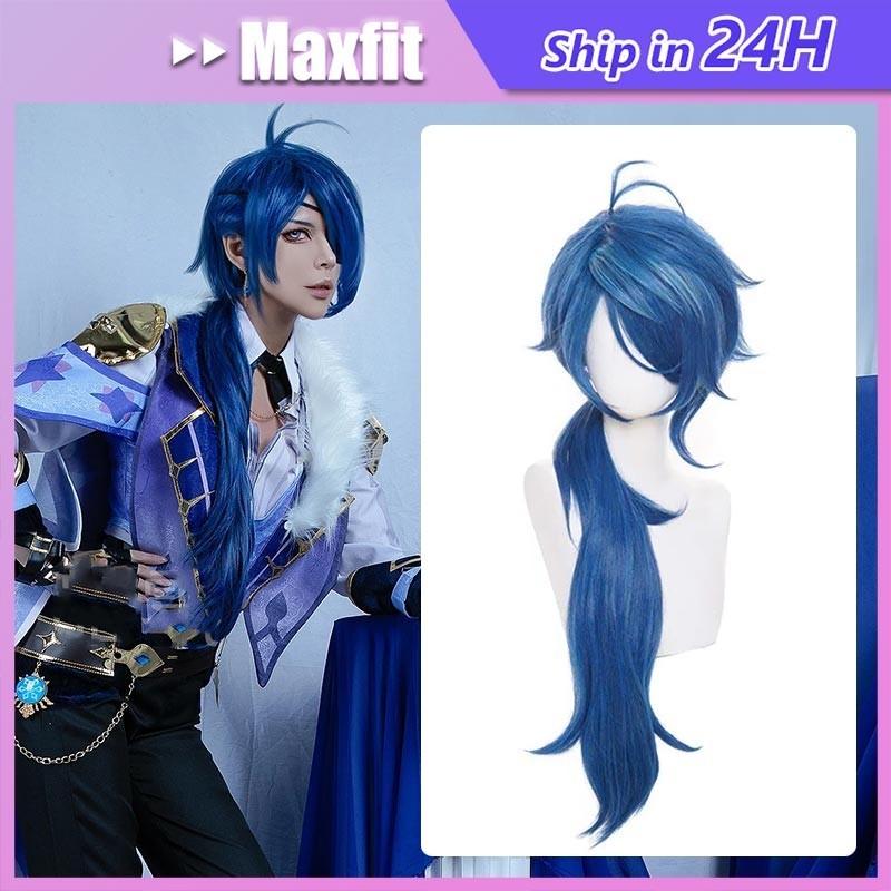 Wig Kaeya Cosplay Genshin Impact 80Cm Rambut Biru Panjang Wig Game Anime