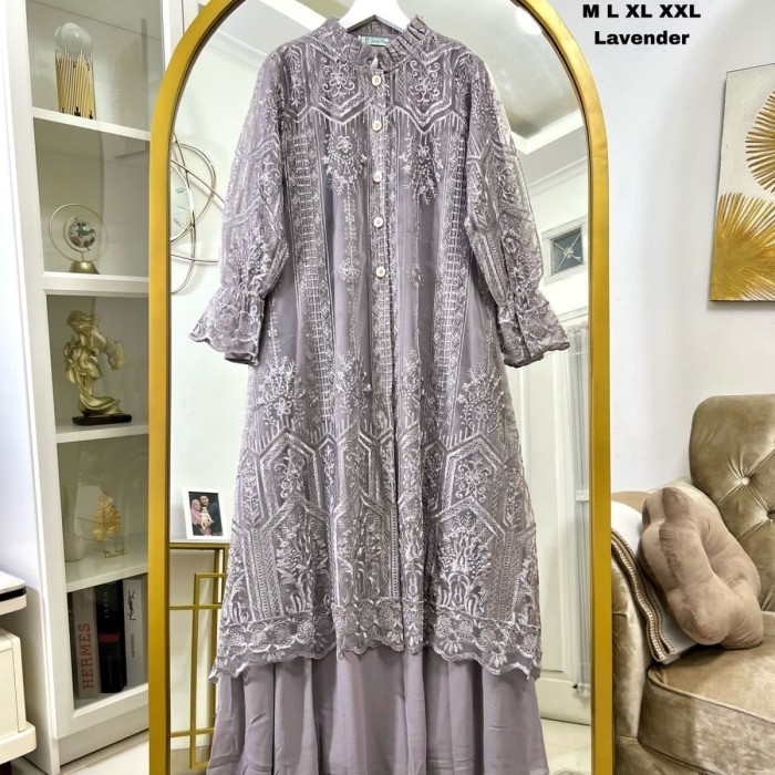 gamis modern model reyna dress by renjana - sage green, XXL