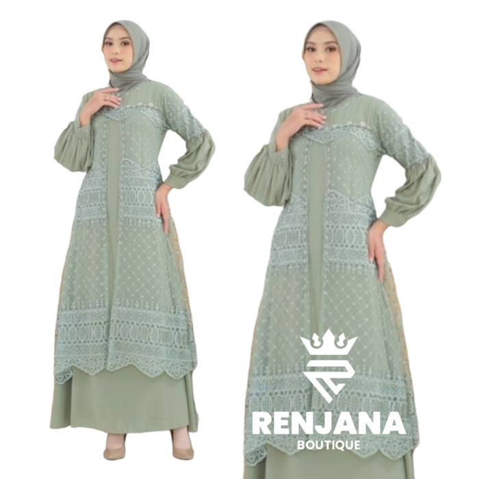 gamis delia tile bordir payet - mocca, XXL