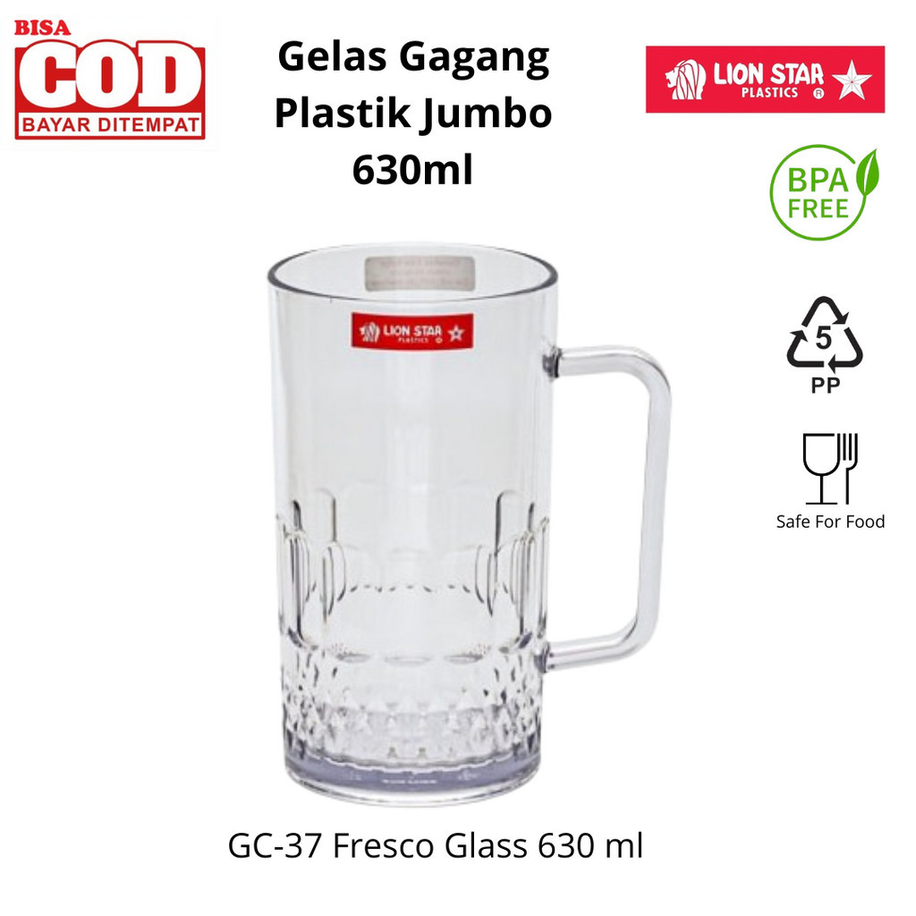 Gelas Gagang Plastik Jumbo BPA Free Aman Tebal Lion Star