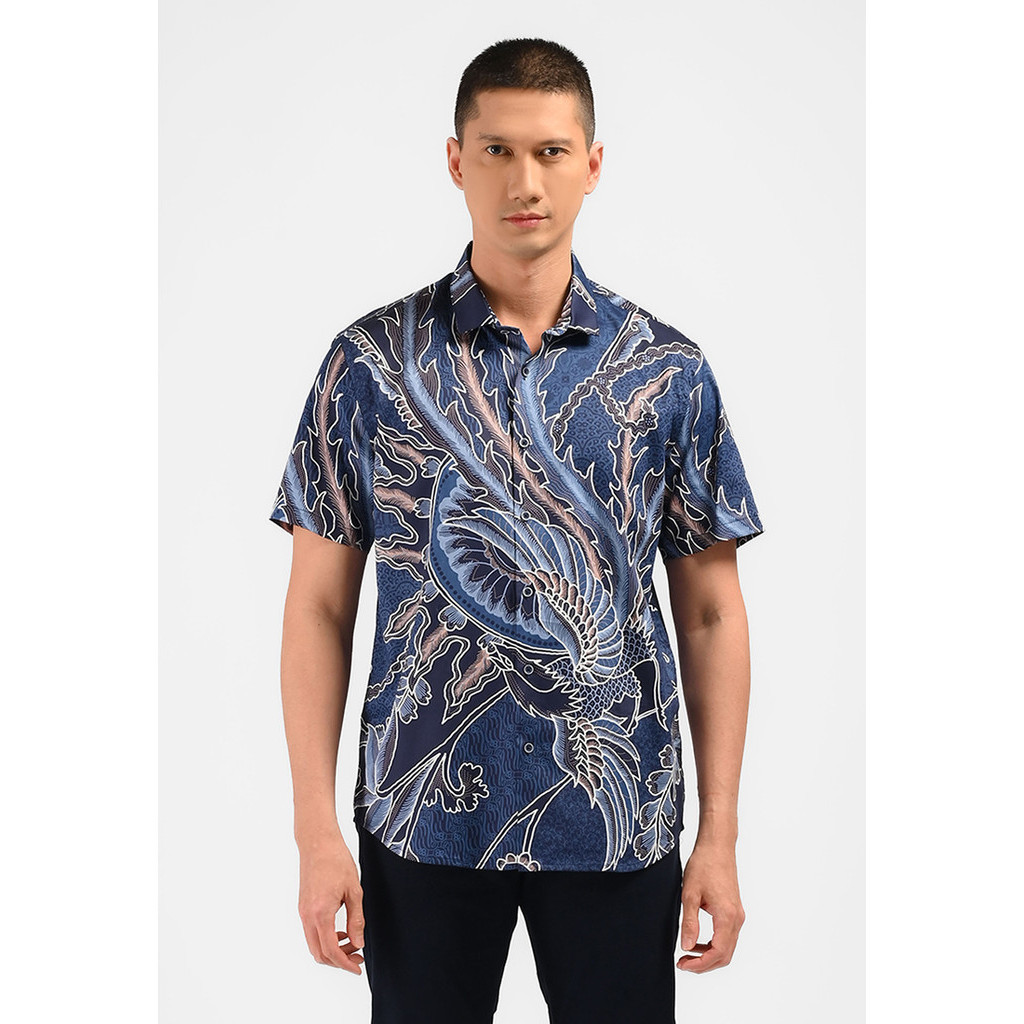 MOC Kemeja Batik Lengan Pendek Pria SHARABHA-NAVY
