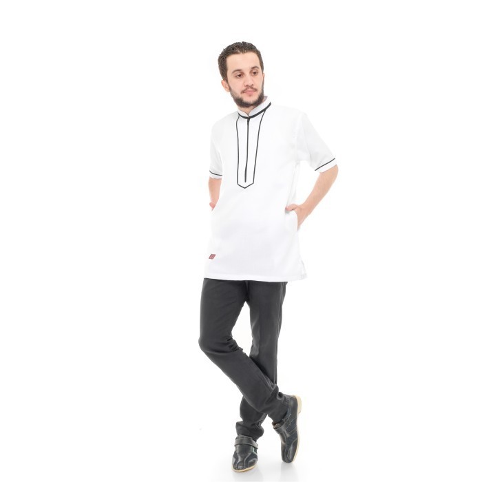 Baju Koko Couple Ayah Anak Arra Seri Rasyid Linen  Putih - Koko Anak, XL