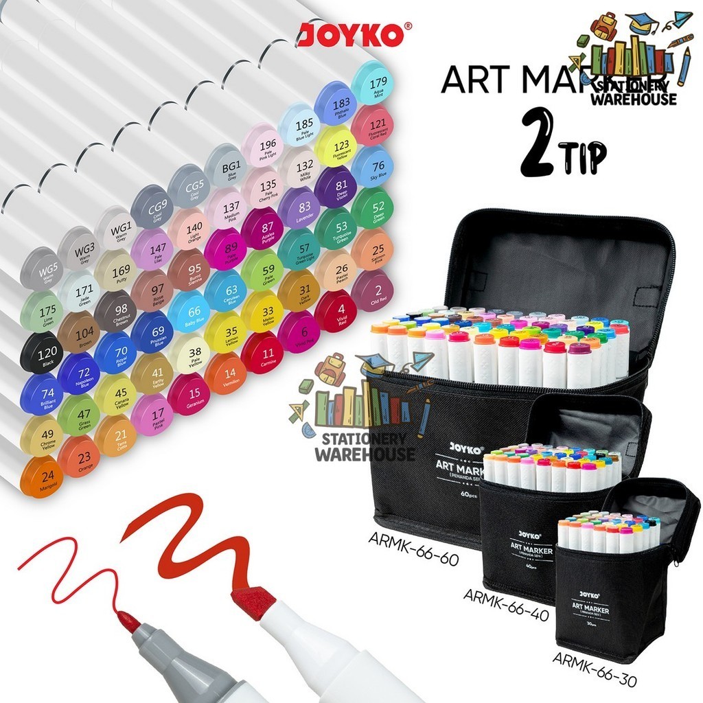 

Art Marker Spidol Penanda Seni Berwarna Joyko ARMK-66-30 ARMK-66-40 ARMK-66-60 30 , 40 & 60 Colors