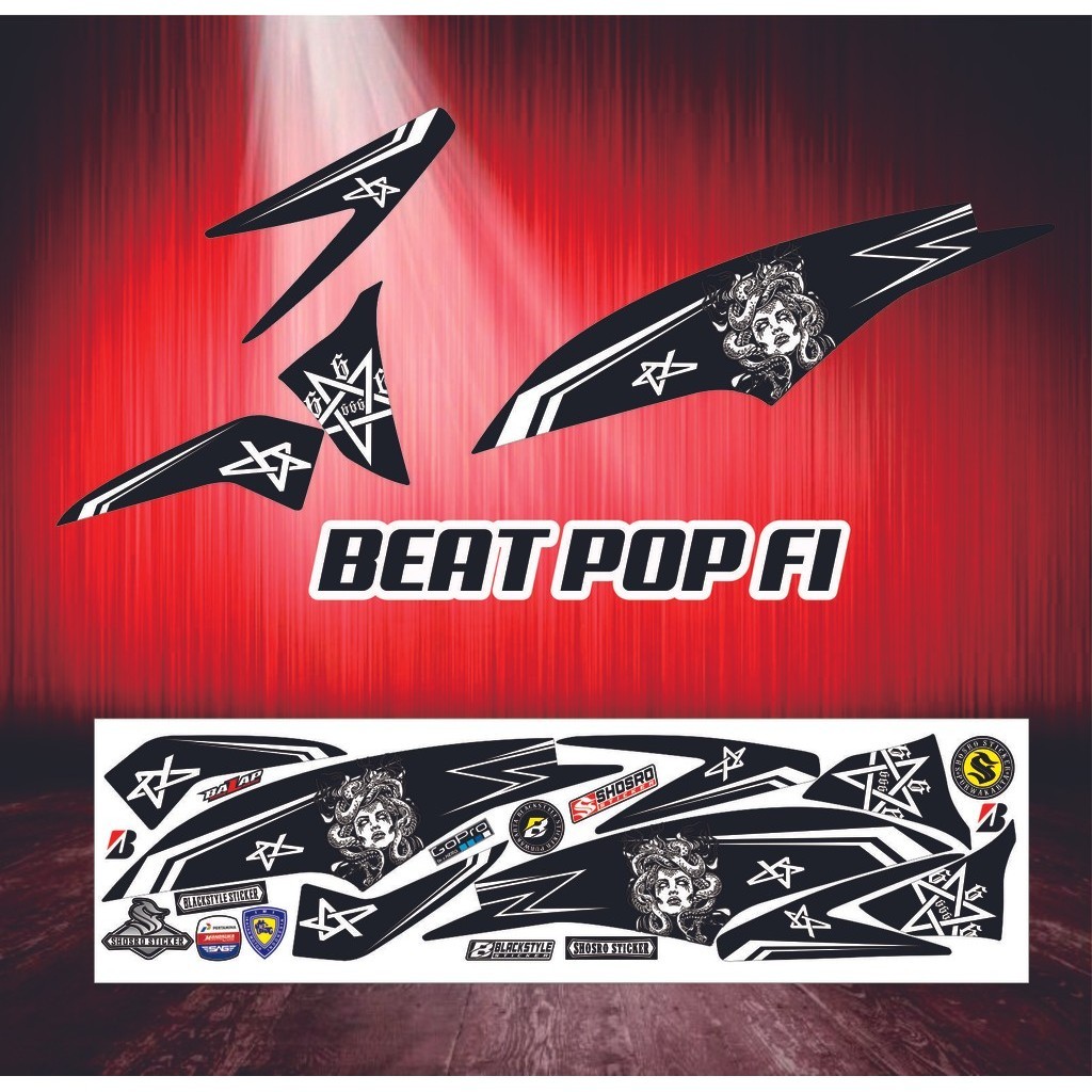 STIKER VARIASI / STIKER HONDA BEAT POP FI HITAM  VARIASI MOTIF MEDUSA  STRIPING LIS BODY BEAT POP NE