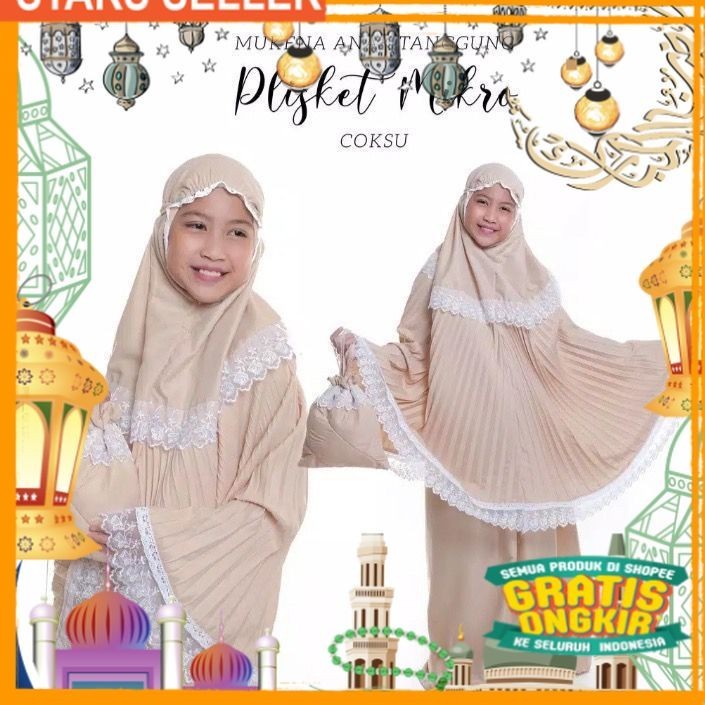 Mukena Plisket renda anak umur 6-12thn Termurah/ Pink Dusty Fanta Merah muda