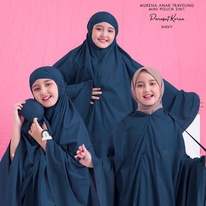 Mukena rainbow traveling mini pouch pelangi anak Tanggung  7-10tahun L - navy