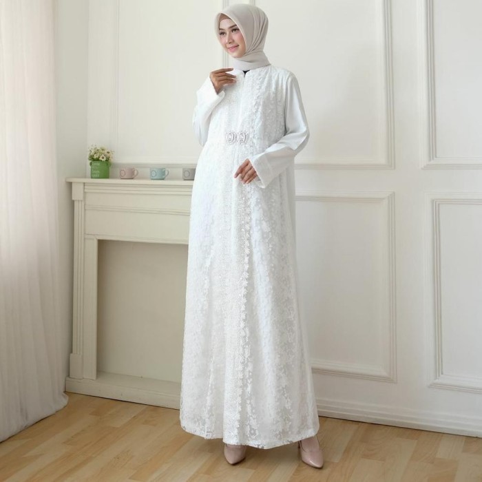 promosi toko Dqw82 AGNES Gamis Putih Wanita Gamis Brukat Baju Muslim Wanita Busana