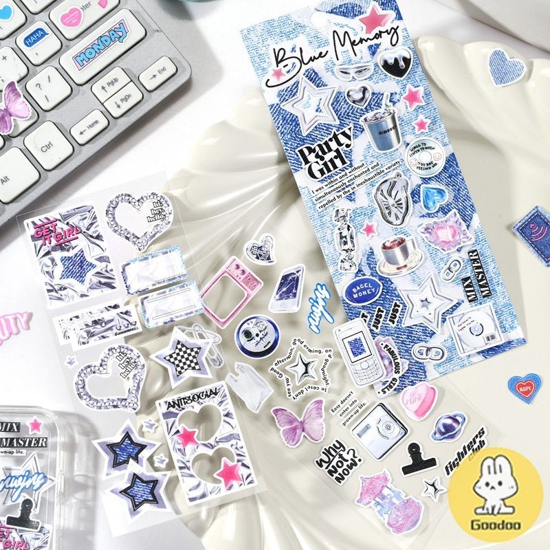 

Stiker Seri Denim Gaya Retro Stiker Kolase Kreatif Dekorasi DIY Buku Besar Tangan Anak-anak-GOO