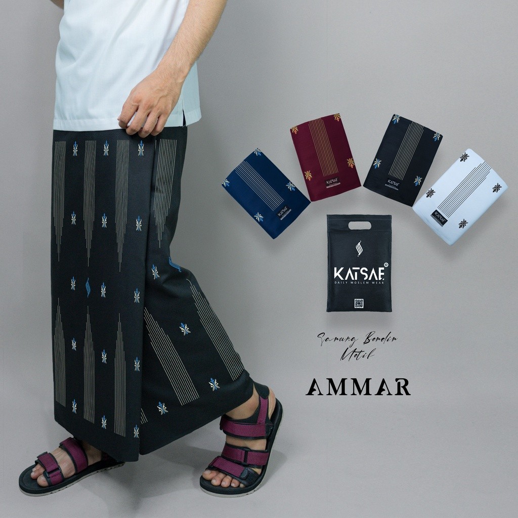 Katsae - Sarung Bordir Motif AMMAR 100% Timbul Bordir Sarung Pria Dewasa Sarung Sholat