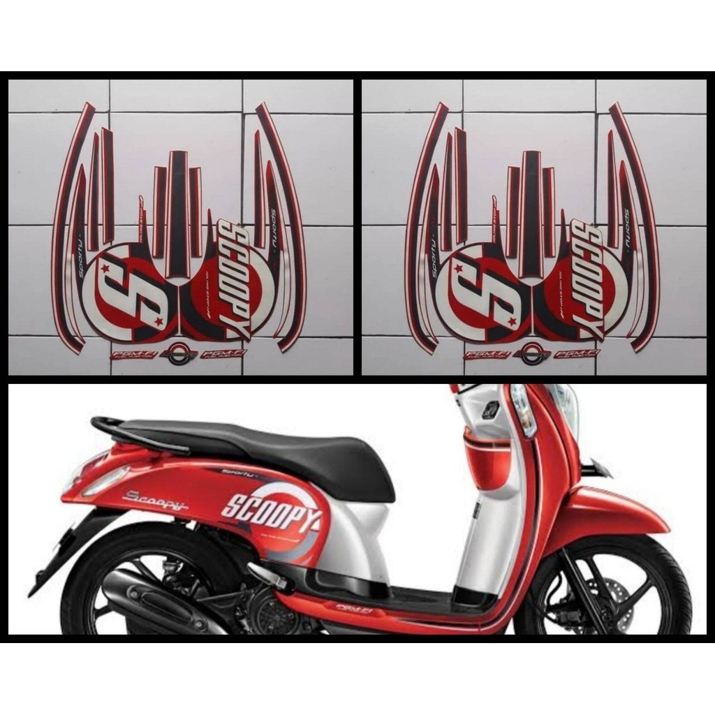 STICKER STRIPING LIS LES BODY MOTOR HONDA SCOOPY FI 2015 2016 MERAH