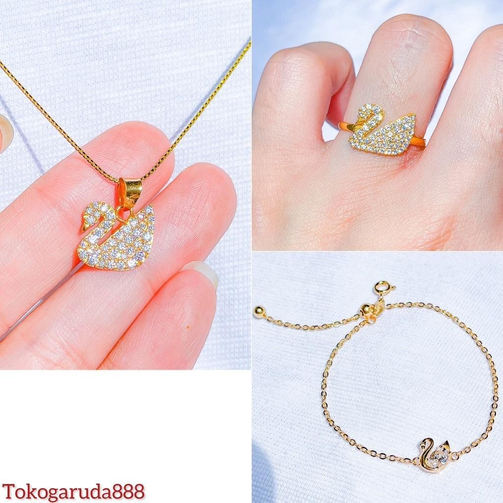 Swarovsk set anak dan dewasa e asli  700 70 16k swan angsa  swarovskii cincin liontin mainan kalung 