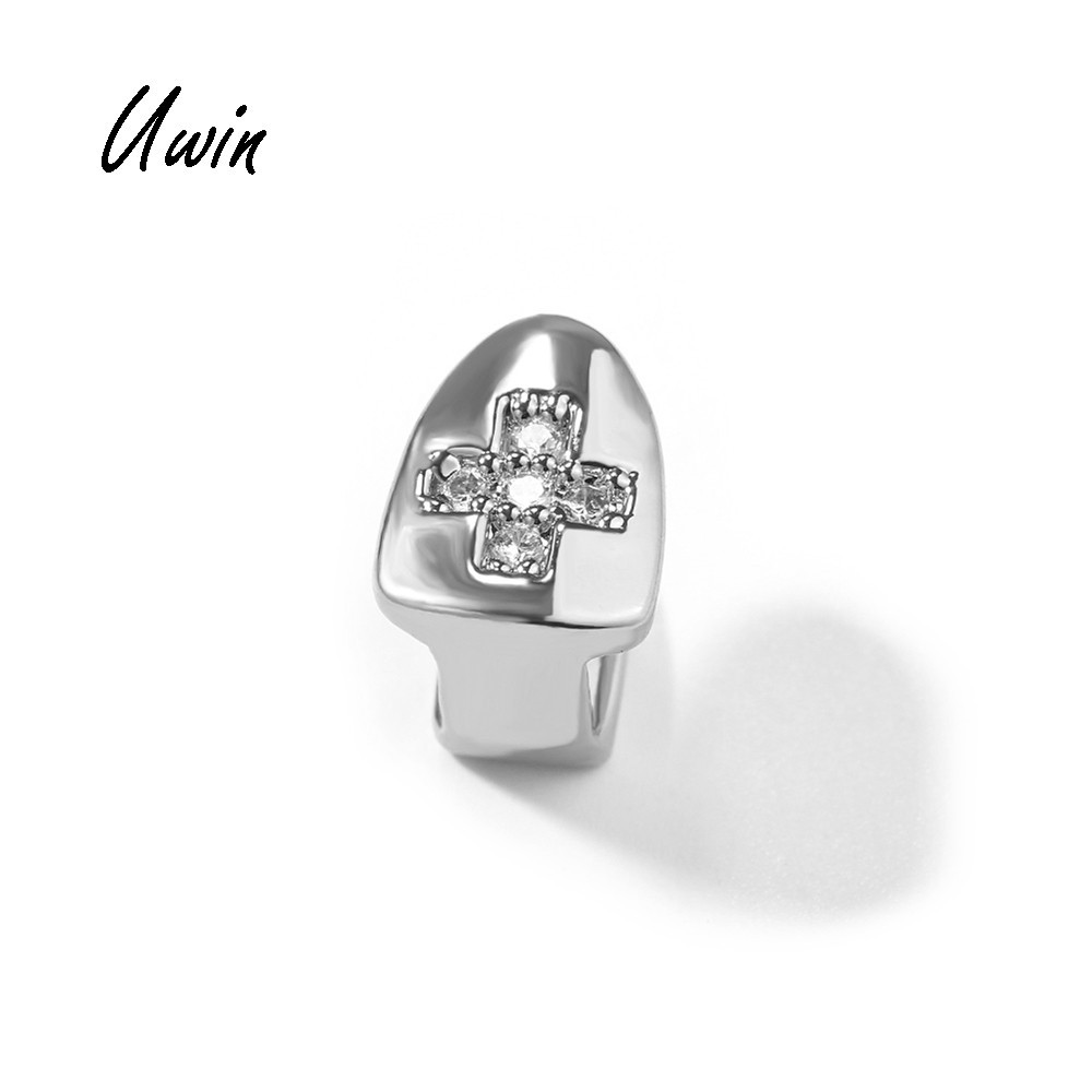 Perhiasan Tubuh Hip Hop Gigi Silang Berlian Grillz Gigi Tunggal