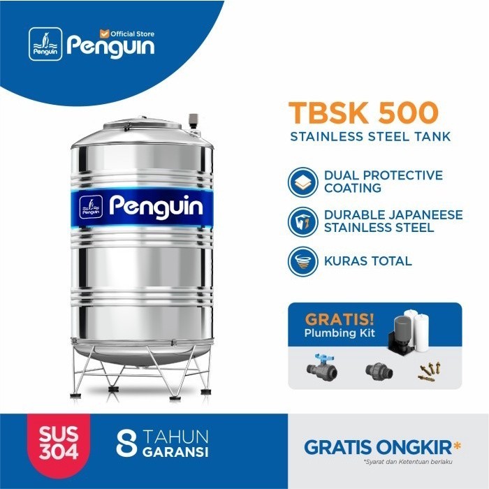 PROMO RAMADHAN SALE RIZKI ABADI - Tandon Toren Tangki Air Penguin Stainless Steel TBSK 500 liter