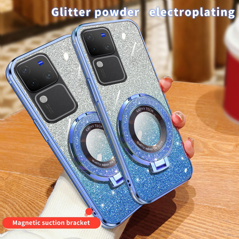For VIVO V30 V40 Pro V40 Lite 4G /5G Y19S Case Creative Bracket Transparent Fashion Soft Glitter Pla