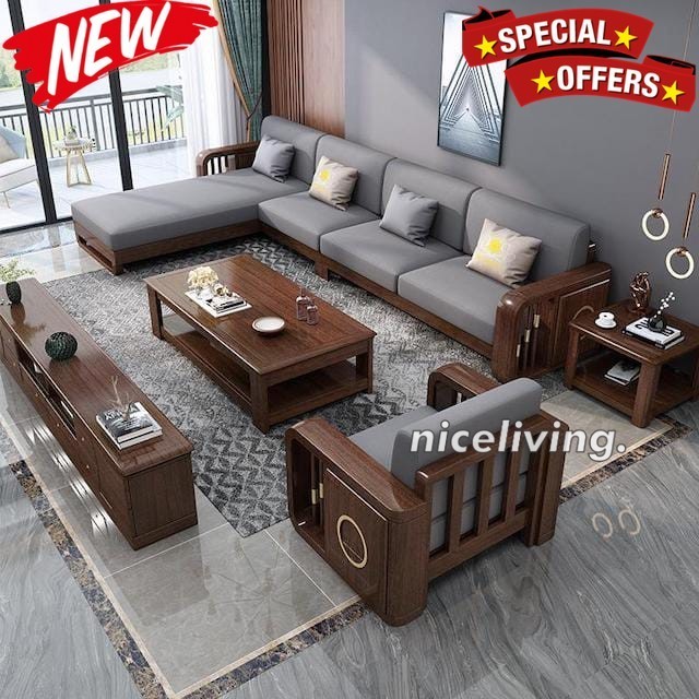 Kursi tamu L minimalis dudukan full busa sofa tamu L kayu jati terbaru Indonesian Furniture