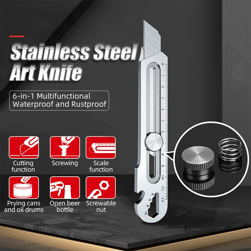

6 In 1 Multifungsi Cutter Pisau 18mm Cutter Besi Stainless Besar 10pc Pisau Set Cutter Pisau Pemotong Kertas