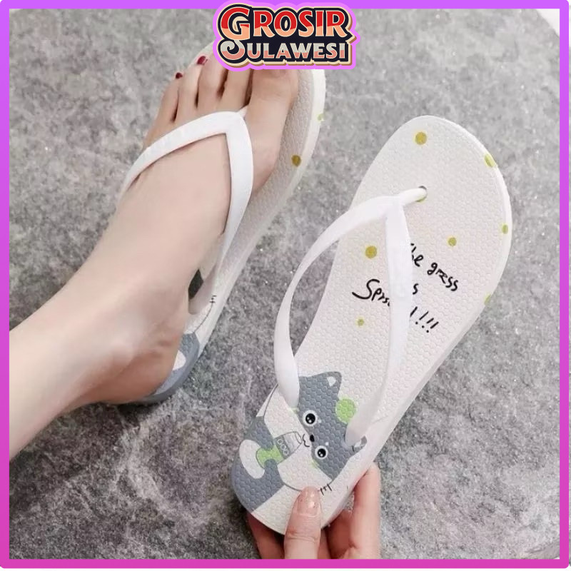 COD Makassar Sandal jepit wanita Sendal Jepit wanita Sandal kucing