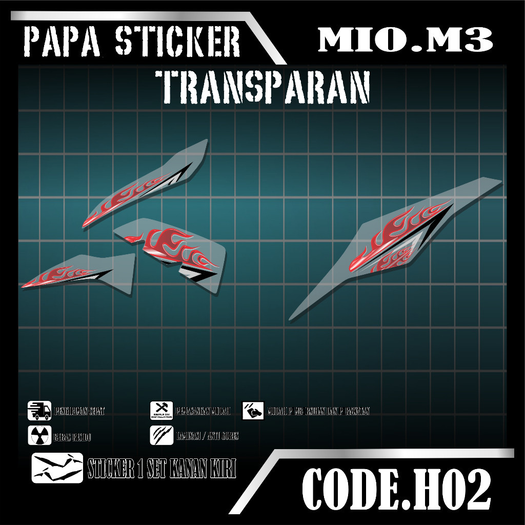 Transparan Striping MIO M3 STICKER MOTIF  API  Transparan papa H02