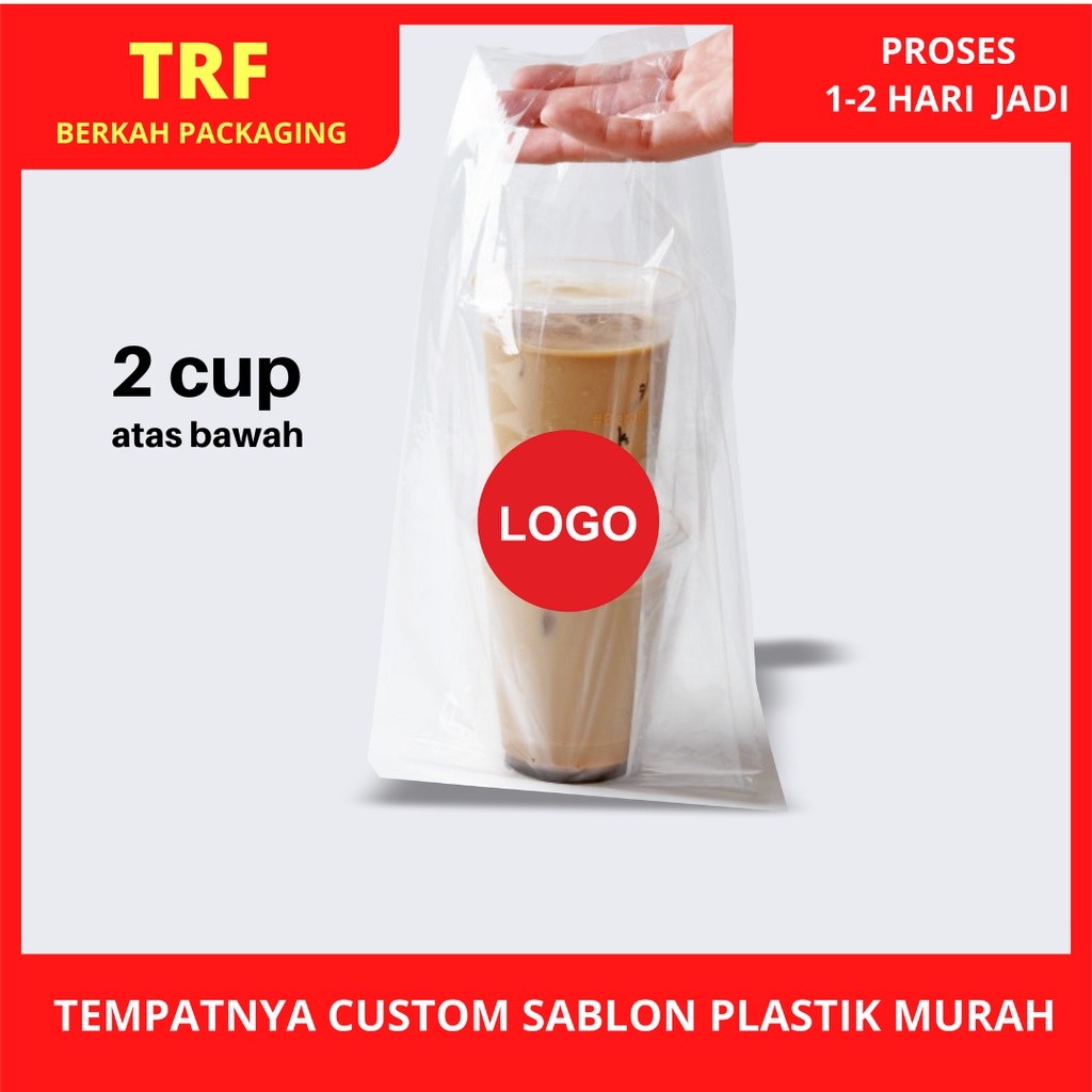PLASTIK BENING MAKANAN / MINUMAN SABLON CUSTOM ISI 100 PCS 2 CUP