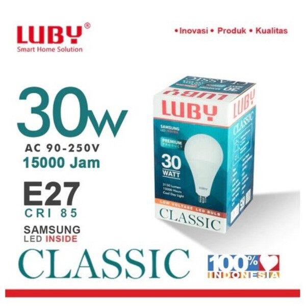 Lampu LED LUBY Classic 30 Watt Bohlam Bulb 30W W cahaya putih Cool Daylight 6500K E27Garansi