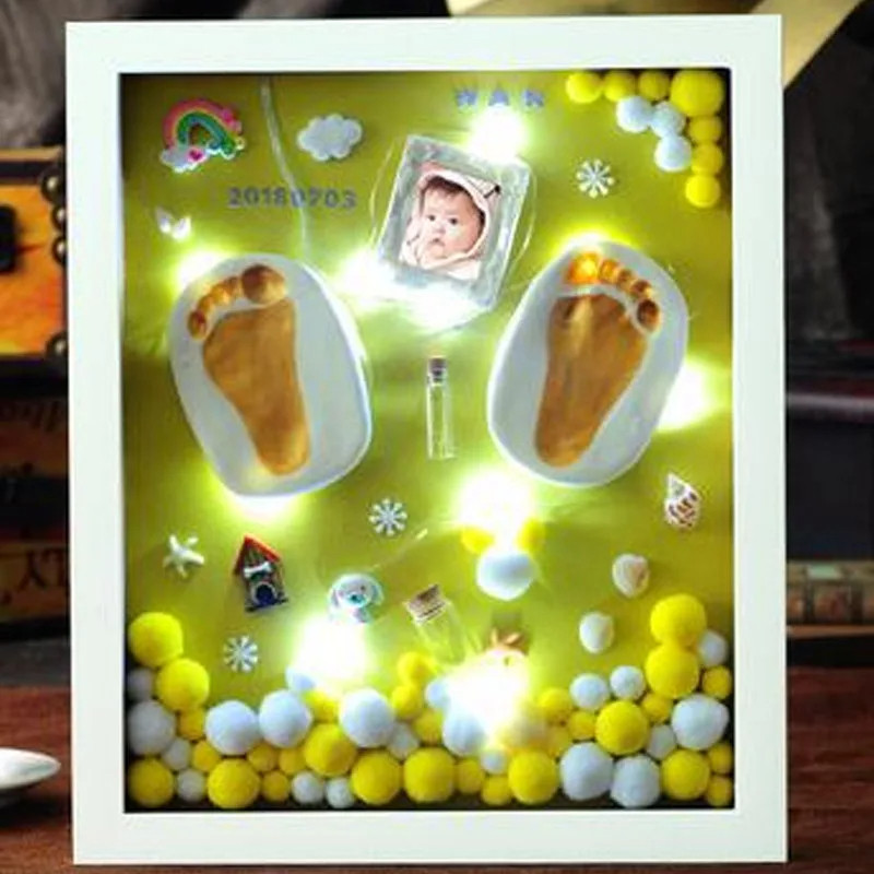 

Newborns Foot Print Photo Frame 3D Foot Print Molds Photo Frame Baby Molds With Light Soft Clay DIY Handprints Infant Souvenir S