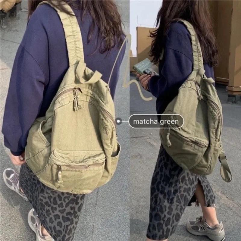 Vintage Backpack for Women Canvas Women Rucksack Zipper Casual Medium-Capacity Preppy Style Female B