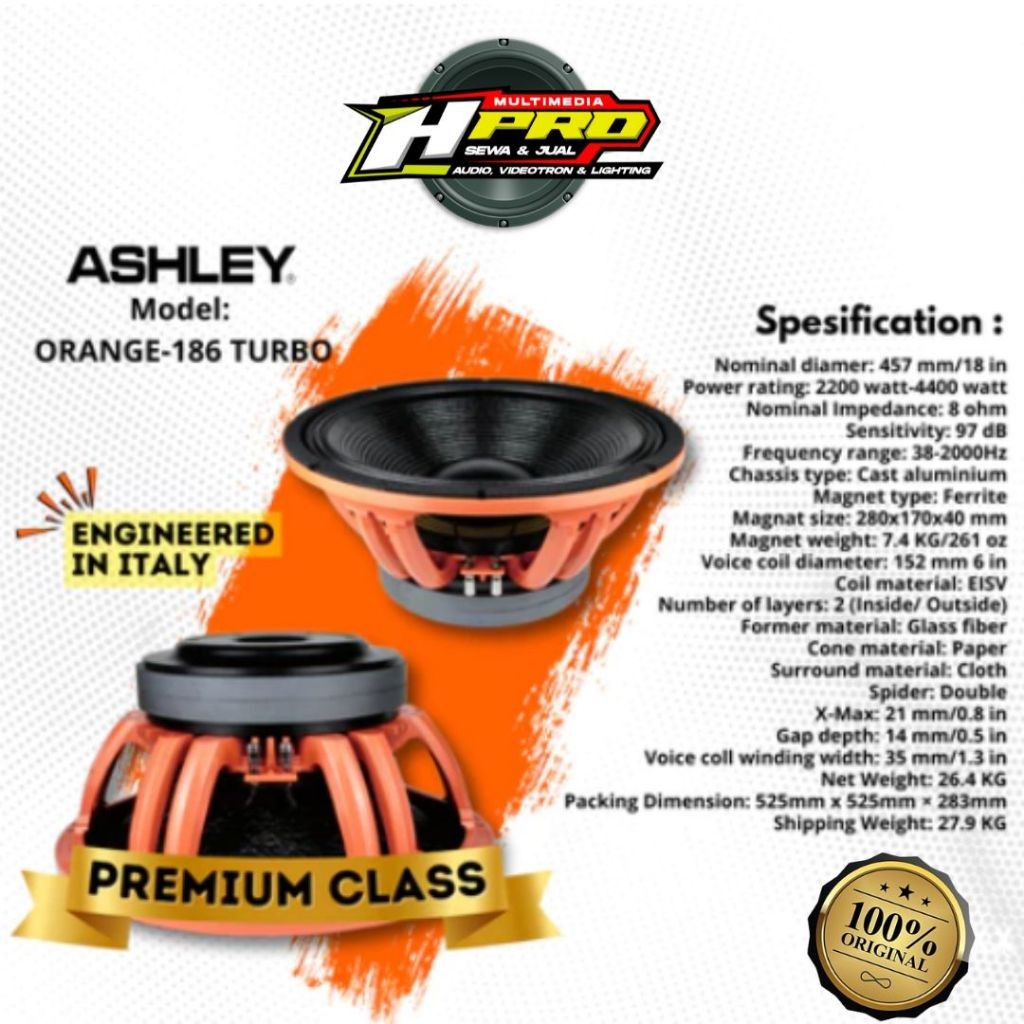 SPEAKER ORIGINAL ORANGE 186 TURBO PREMIUM CLASS  BREWOG ASHLEY