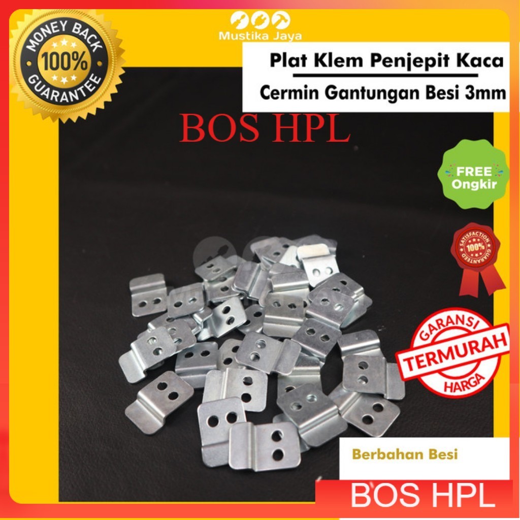 (50 Pcs) Plat Klem Penjepit Kaca Besi 3 mm