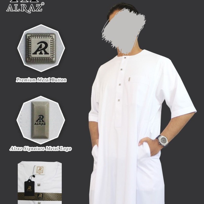 "V.NLN" - READY STOCK Gamis Pria Oblong Lengan Pendek + Jubah Al Raz Model Nasai + Original - Putih,