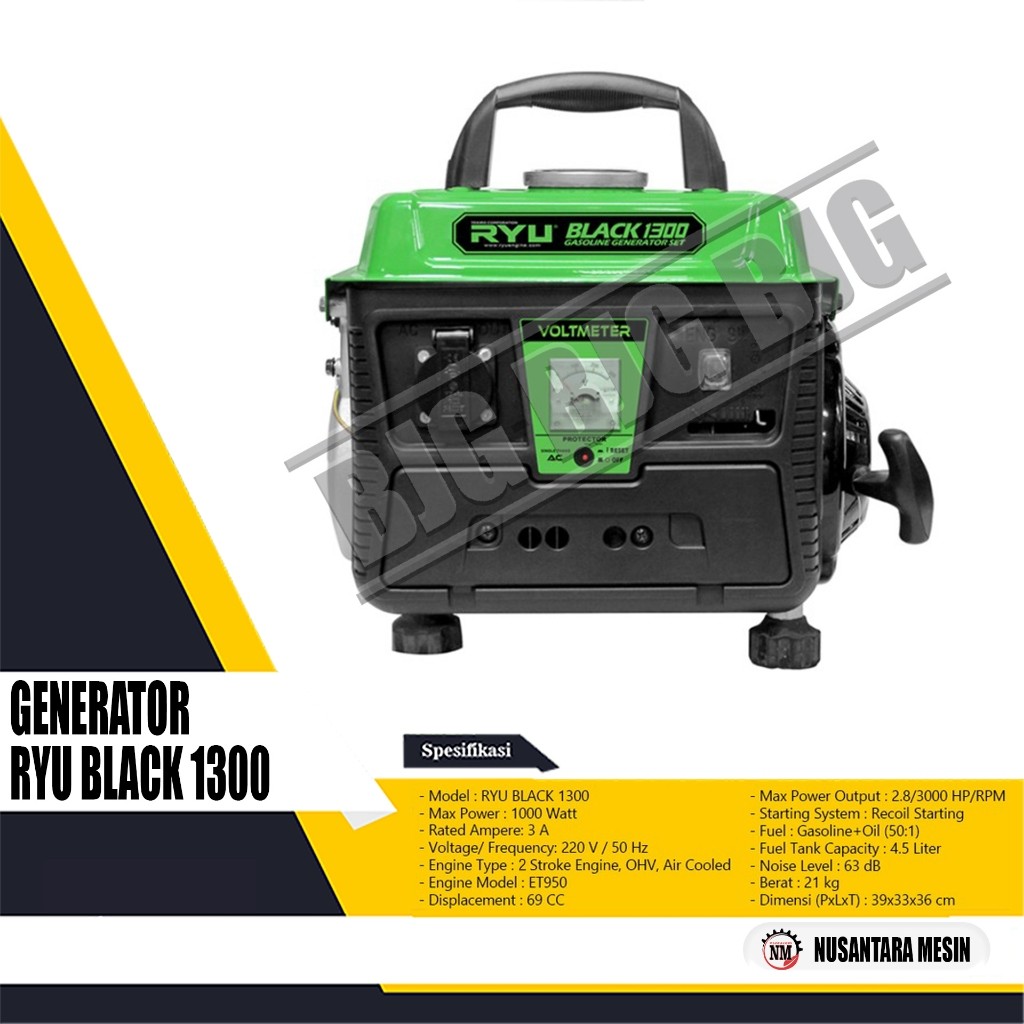 MESIN GENSET / GASOLINE GENERATOR RYU BLACK 1300