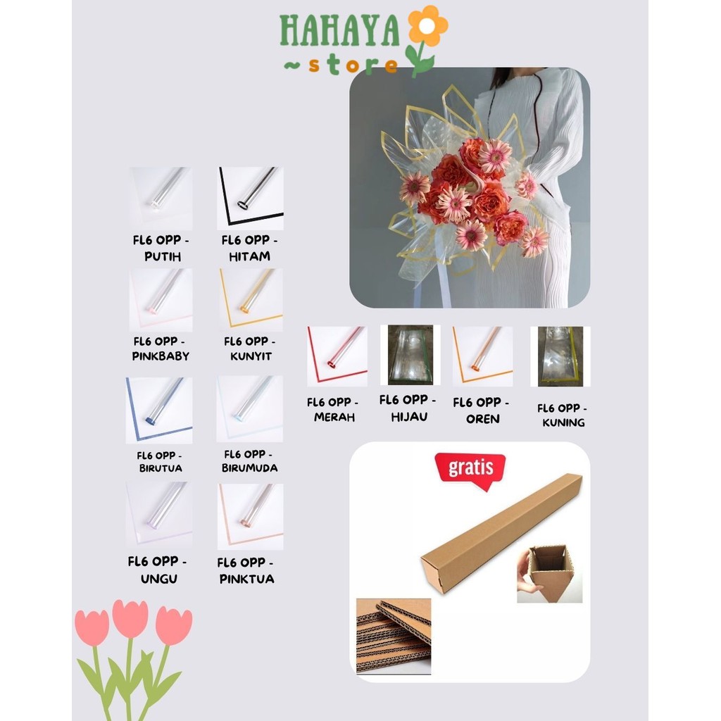 

HAHAYA - FL6 OPP 5Lembar-Kertas Bunga Buket Transparan List WARNA / Kertas Buket Bunga Florist Cellophane