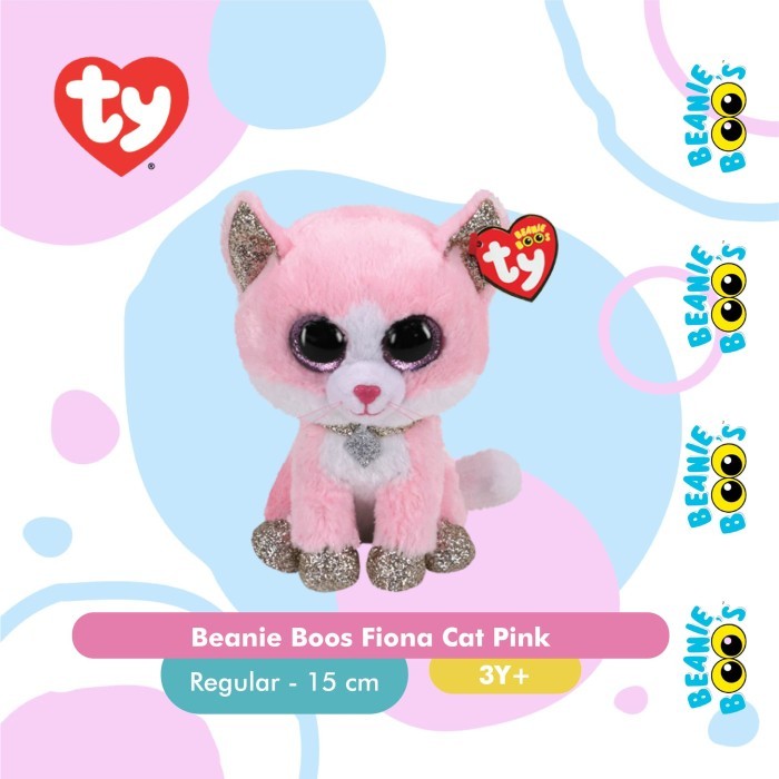New Collection Kids TY Beanie Boos Fiona Cat Pink (Regular) - Boneka Kucing Pink
