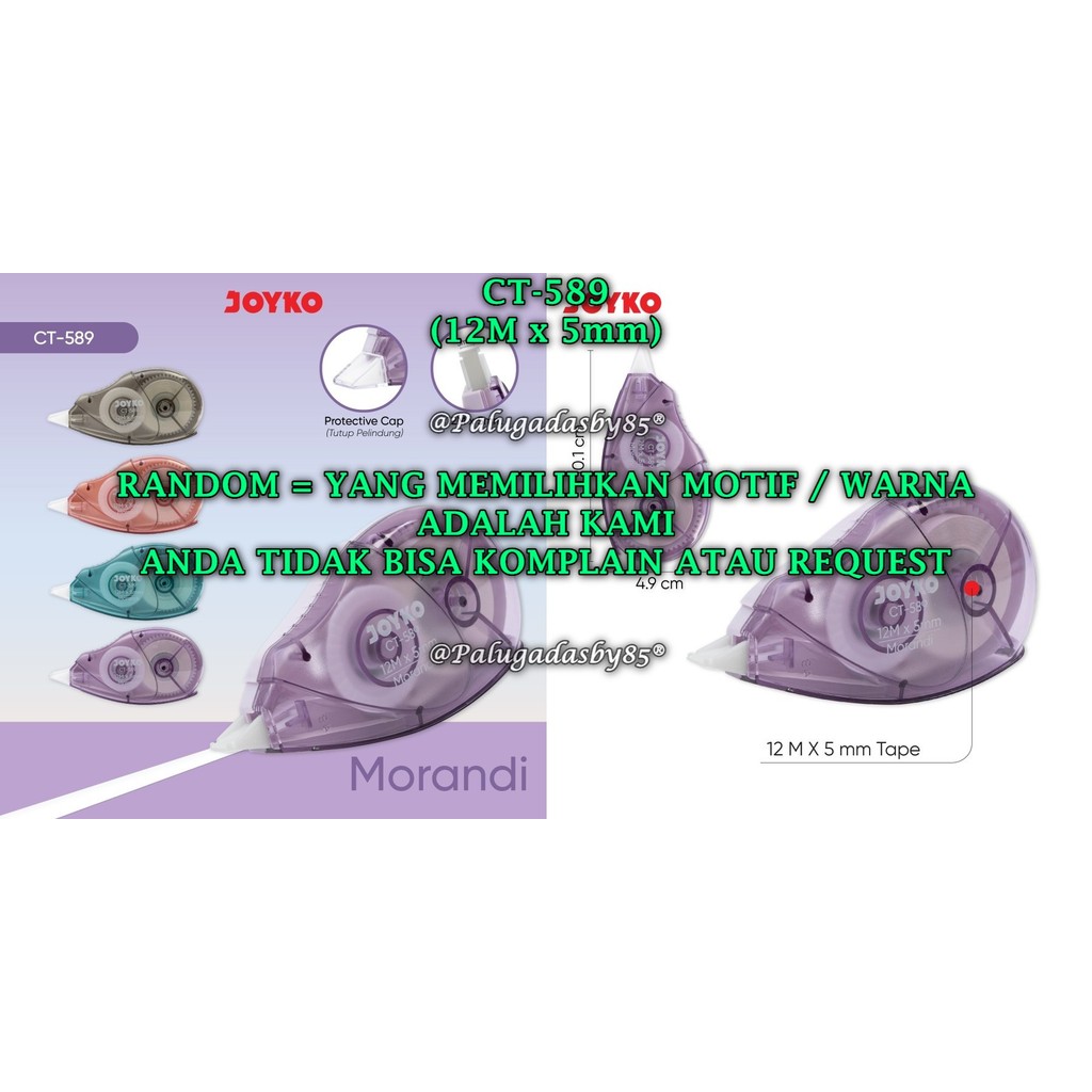 

(1 Biji) GROSIR Correction Tape JOYKO CT-589 Morandi (12 M x 5 mm) / Pita Koreksi Joyko CT-589