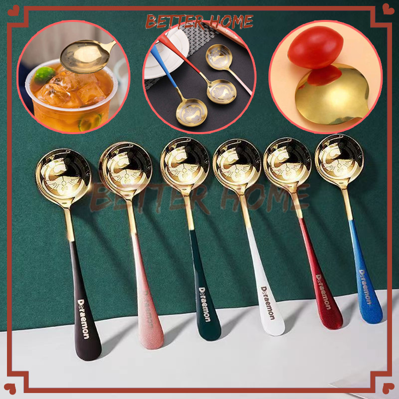 Sendok Korea Bulat Motif Doraemon/Sendok Makan Bulat Korea Stainless Steel/Sendok Bulat Stainless