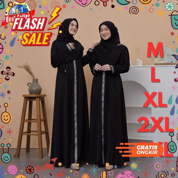 MEGASALE / Abaya Hitam Polos Jetblack Turkey Modern Baju Gamis Hitam Polos Wanita Remaja Size M L XL