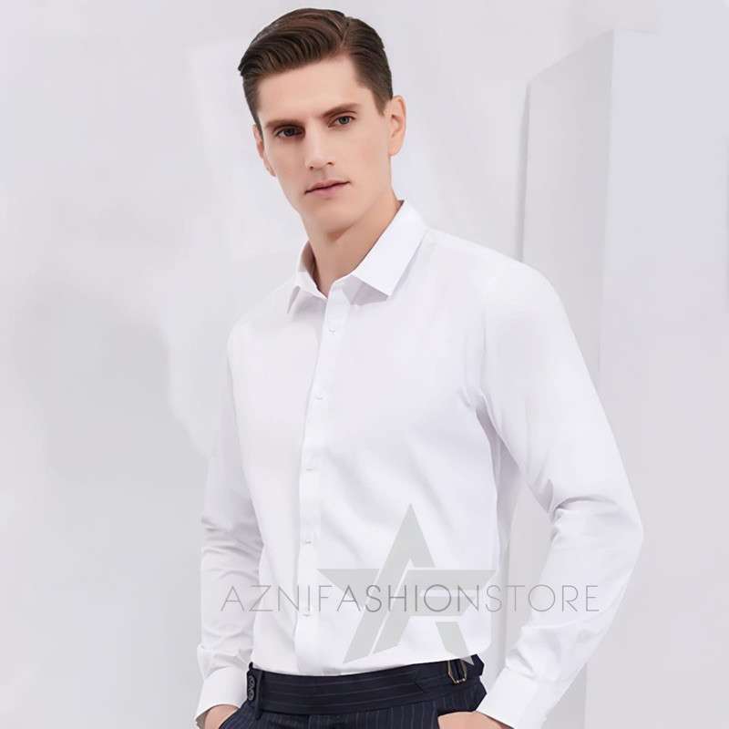 Kemeja pria lengan panjang baju kantor hem cowok formal casual polos hitam sage green